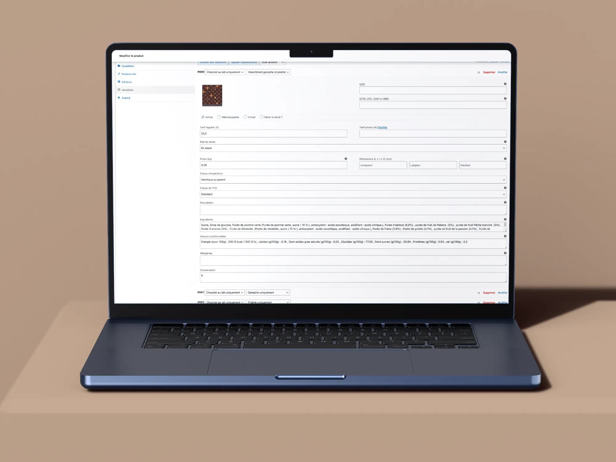 Onglet variation WooCommerce avec champs personnalisés