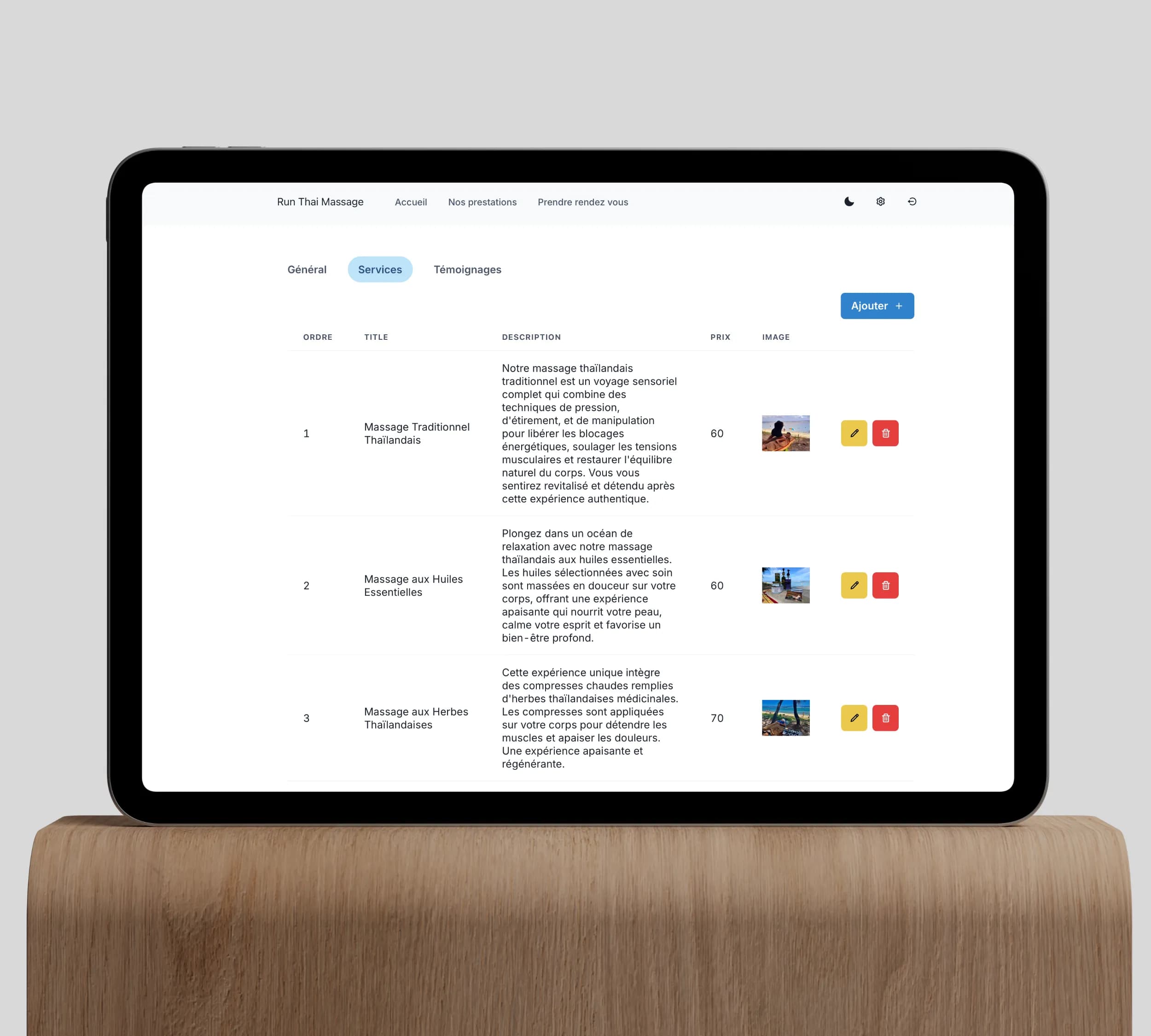 Back-office personnalisé pour gérer le contenu du site